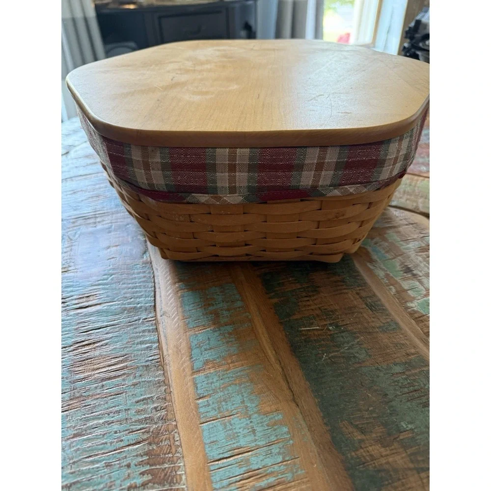 Longaberger Octagon Red Plaid Basket With 6 Slot Tray 13 Inch